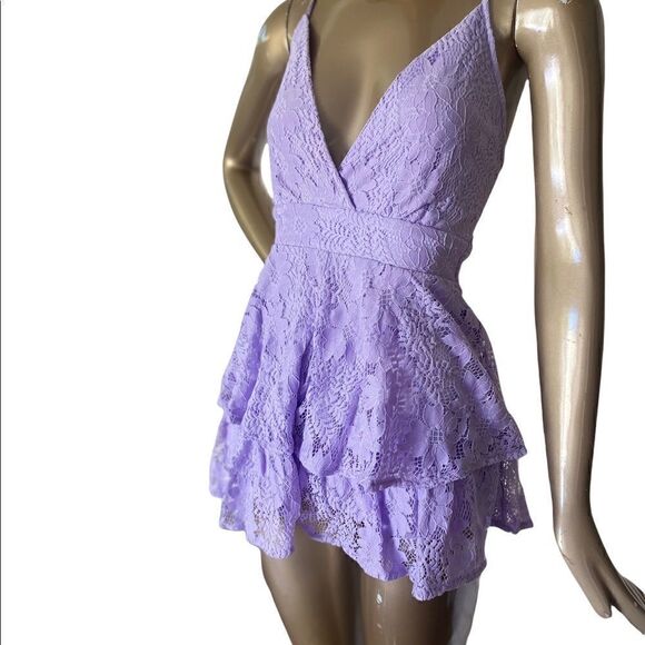 Lavender formal romper / mini dress. Stretch lace, adjustable steamed NWT - Picture 5 of 15